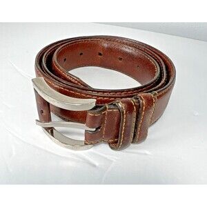 Remo Tulliani Brown Leather Belt Size 36 Chrome Buckle Model #6772